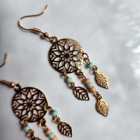 Golden Dreamcatcher Boho Earrings - Picture 4 of 6